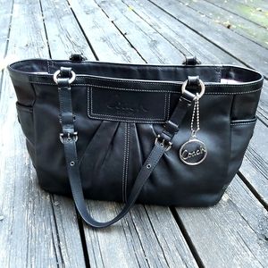 Coach East West Gallery Black Pleated Leather Tote